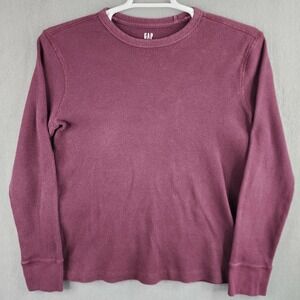 GAP Men's Burgundy Waffle Knit Thermal Long Sleeve Crew Neck T-Shirt Medium